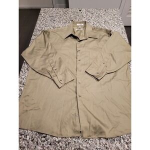 Geoffrey Beene Sateen XL Khaki Long Sleeve Button Up Dress Shirt Wrinkle Free